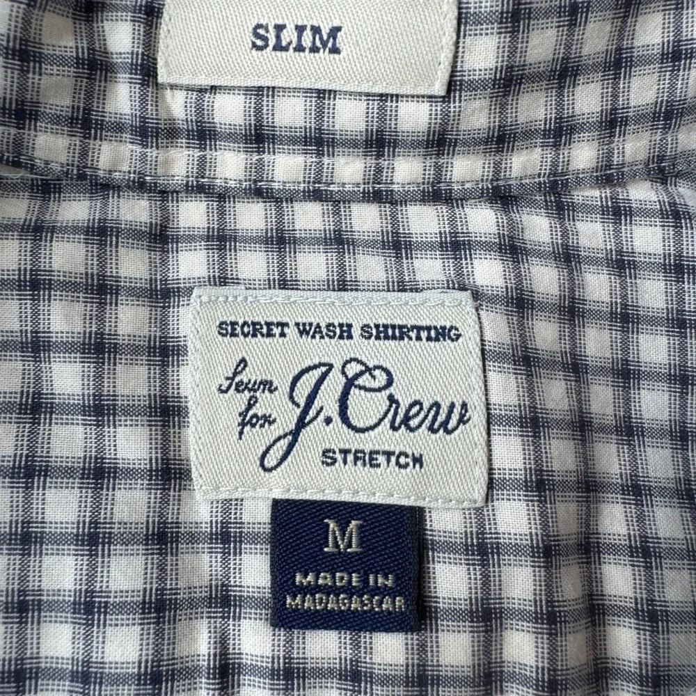 J.Crew Secret Wash Slim Cotton Poplin Shirt M Navy White Check Preppy Heritage‎